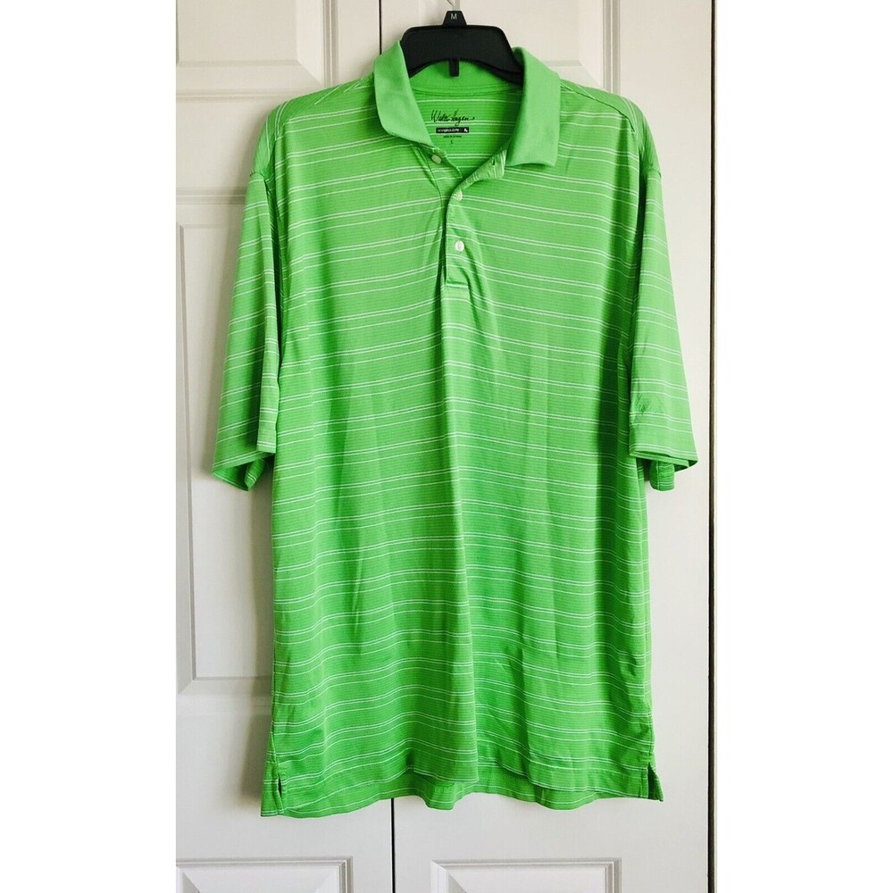 WALTER HAGEN Men's Large Performance GOLF Polo Stripe Green/White Shirt